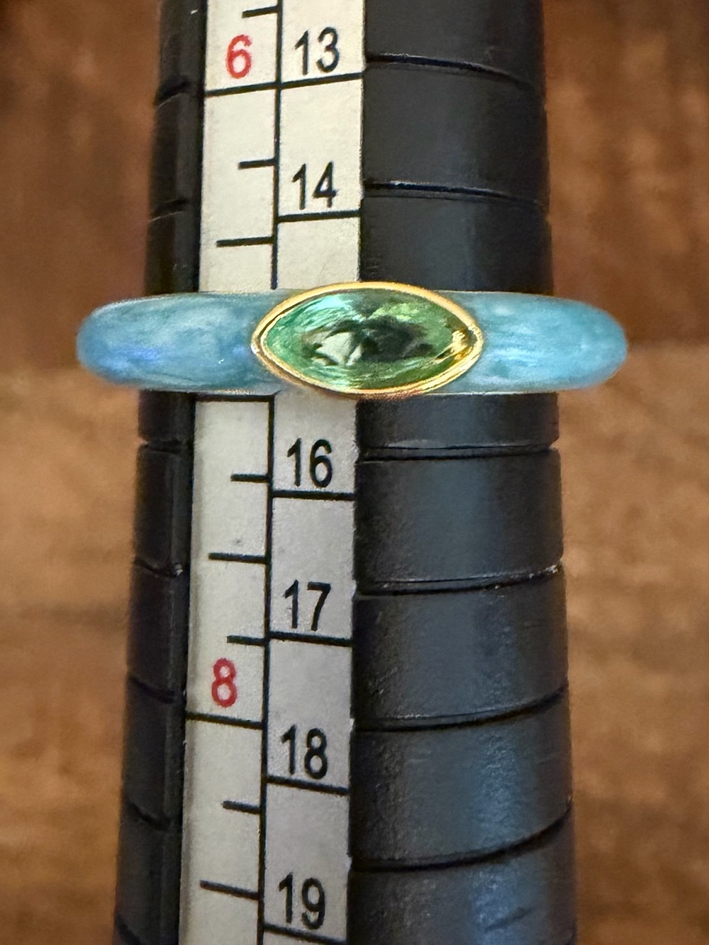 Gold-Tone Blue Enamel Ring with Green Crystal Accent Size 7 - Picture 4 of 7